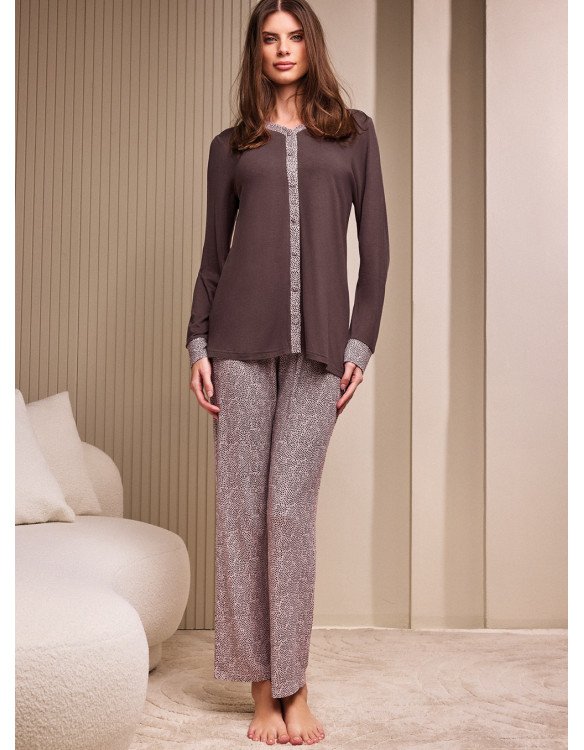 Pigiama donna aperto "Lormar" serie PARIS, in viscosa pesante - immagine 2