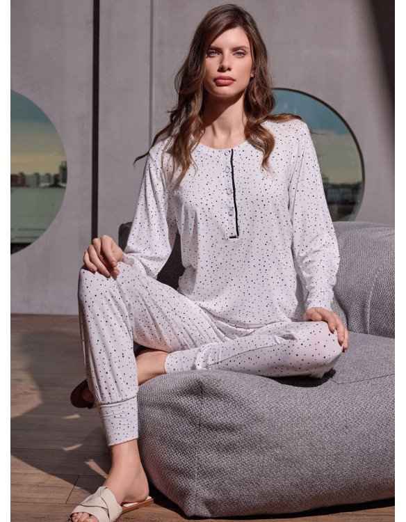 Pigiama donna "Lormar" serafino serie BLOGGER, in viscosa leggera - immagine 3