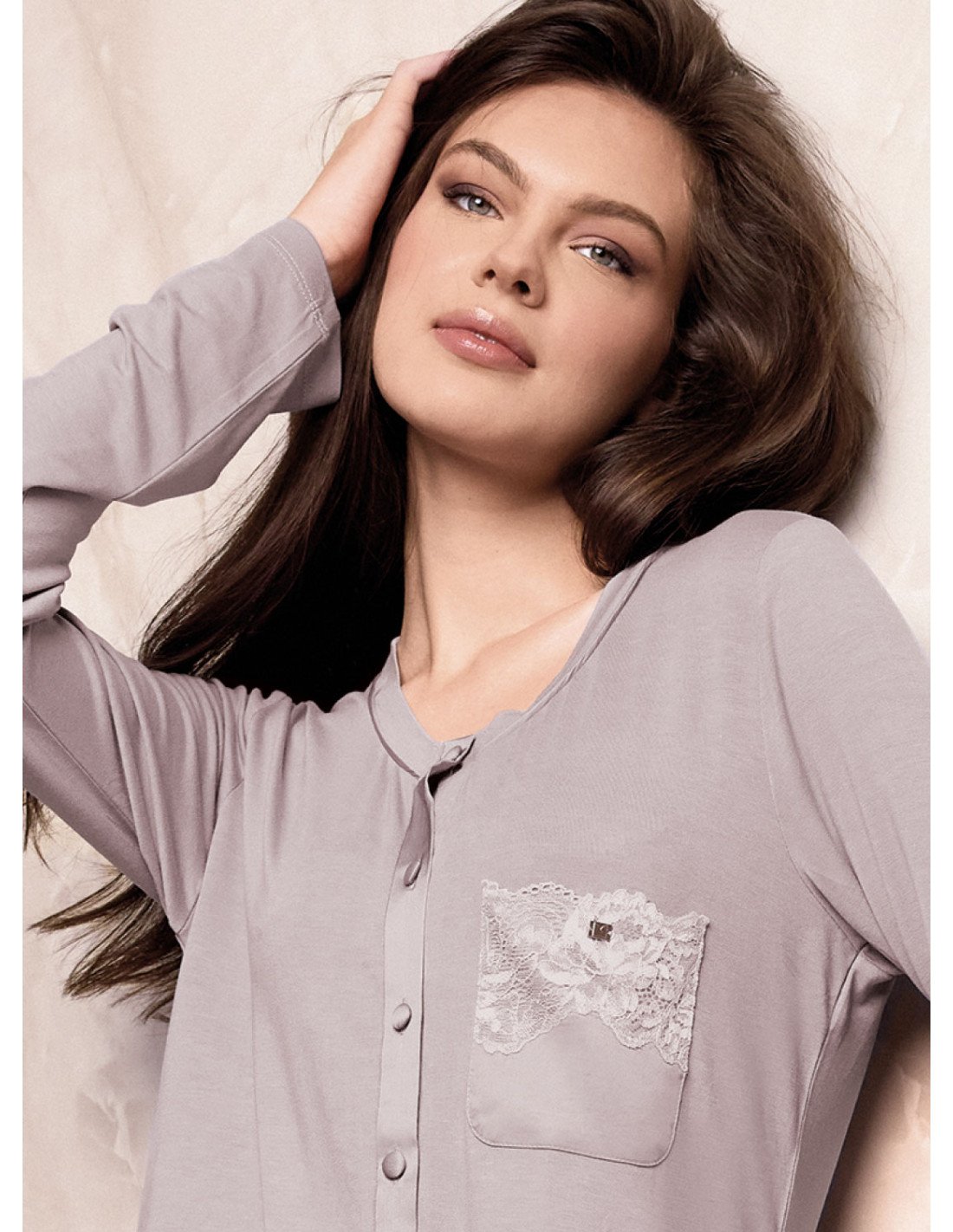 Camicia da notte Lormar aperta SATEN in viscosa pesante - immagine 2